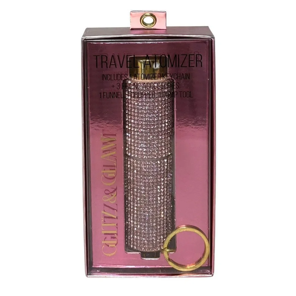 Glitz And Glam Pink Rhinestone Travel Atomizer With‎ Keychain 8ml New In Box